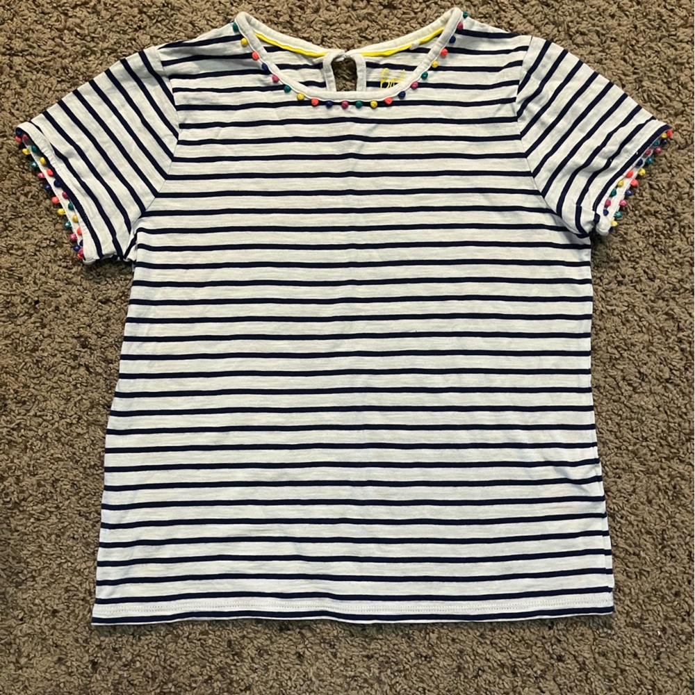 Mini Boden Navy Striped Tee with Colorful Trim